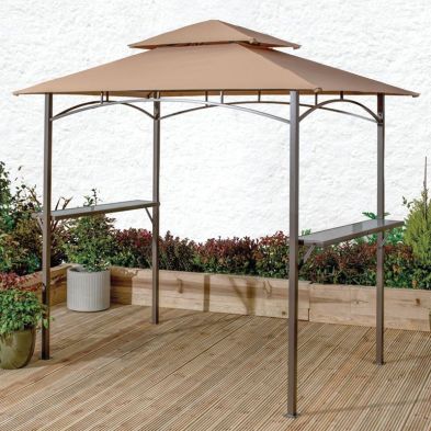 Product photograph of Luxury Garden Bbq Shelter By Croft 1 5 X 2 4m Doubled Vented Brown from QD stores