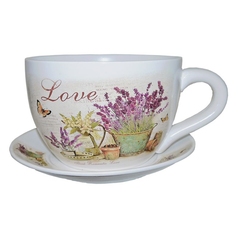Decorative Tea Cup Planter Lavender