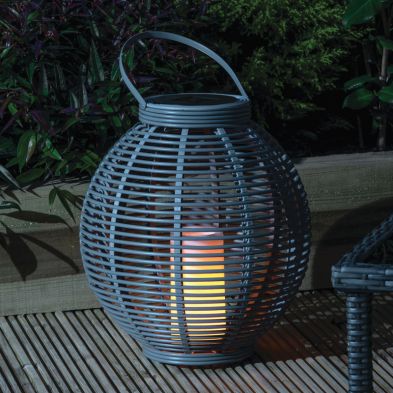 Product photograph of Grey Rattan Solar Garden Lantern Decoration Orange Led - 43cm By Bright Garden from QD stores