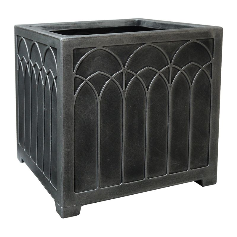 38cm Large Square Gothic Planter Pewter Effect