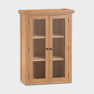 Product photograph of Cotswold Oak Tall Display Cabinet Natural 2 Doors 3 Shelves 2 Drawers from QD stores