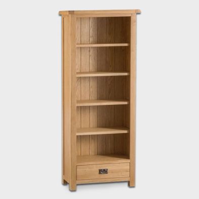 Cotswold Oak Tall Bookcase Natural 5 Shelves 1 Drawer
