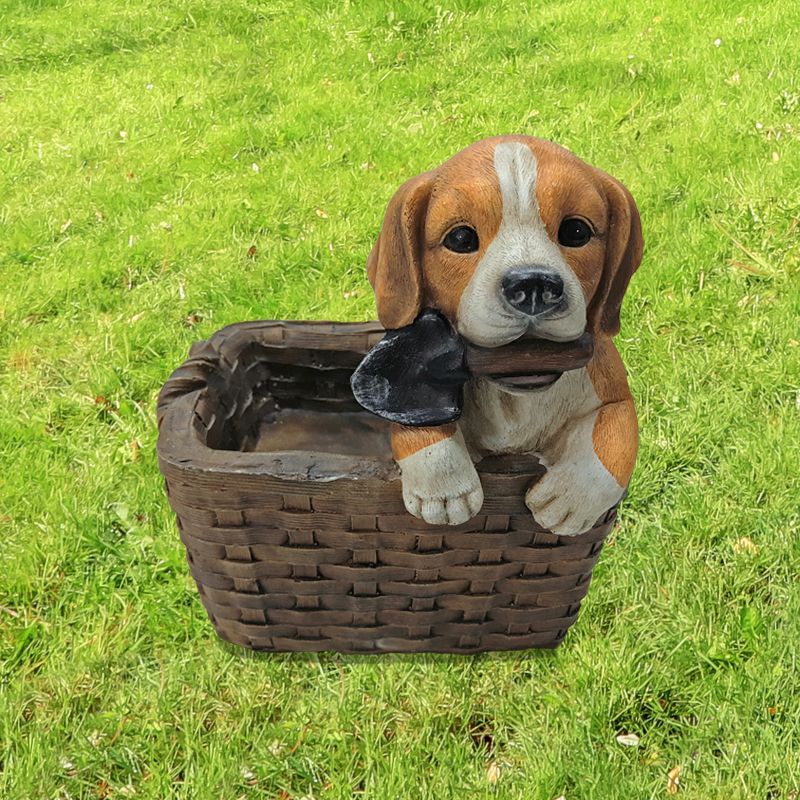 Dog In Basket Flower Pot