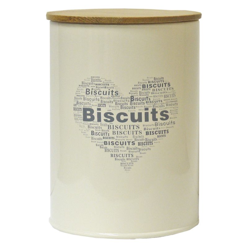 Biscuit Heart Design Storage Jar Tin With Bamboo Lid
