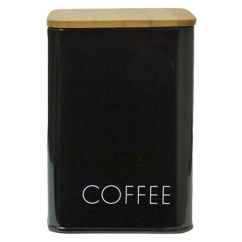 Coffee Square Storage Jar With Bamboo Lid Black With White Text