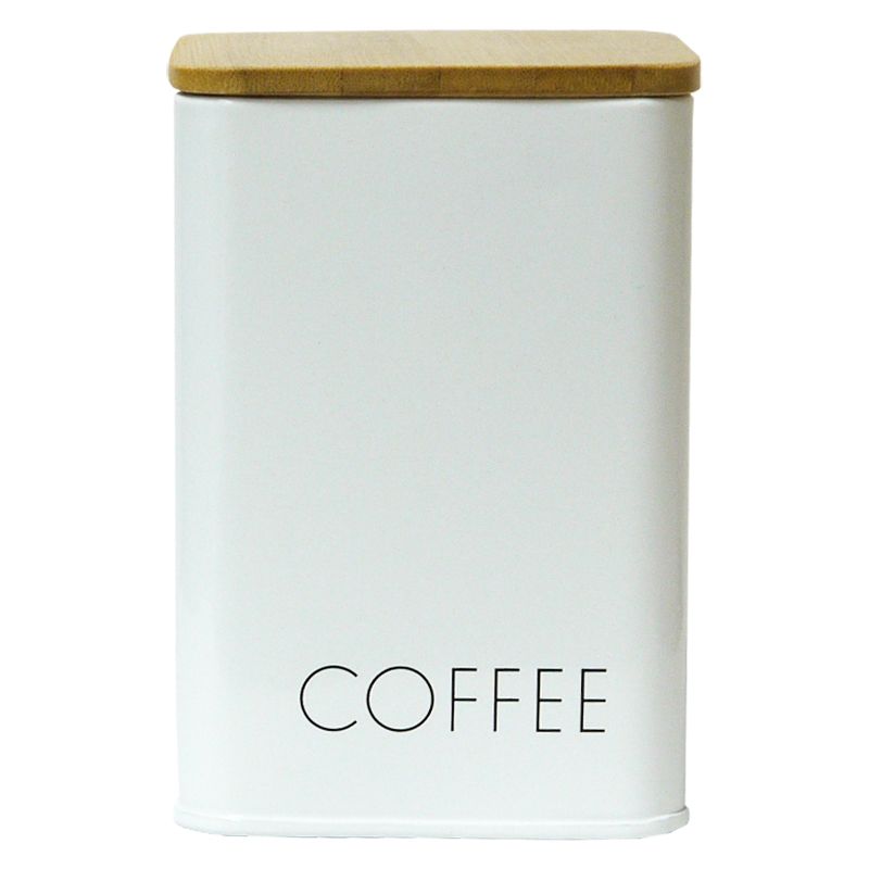 Coffee Square Storage Jar With Bamboo Lid White With Black Text