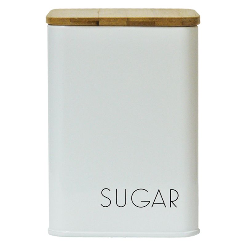 Sugar Square Storage Jar With Bamboo Lid White With Black Text