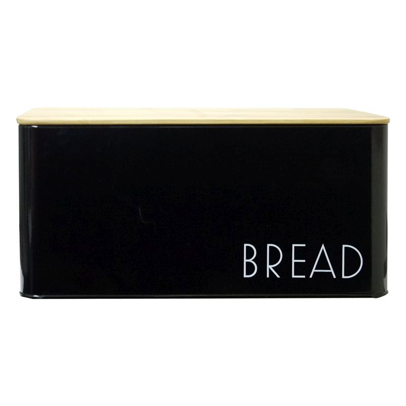 Bread Storage Jar With Bamboo Lid Black With White Text