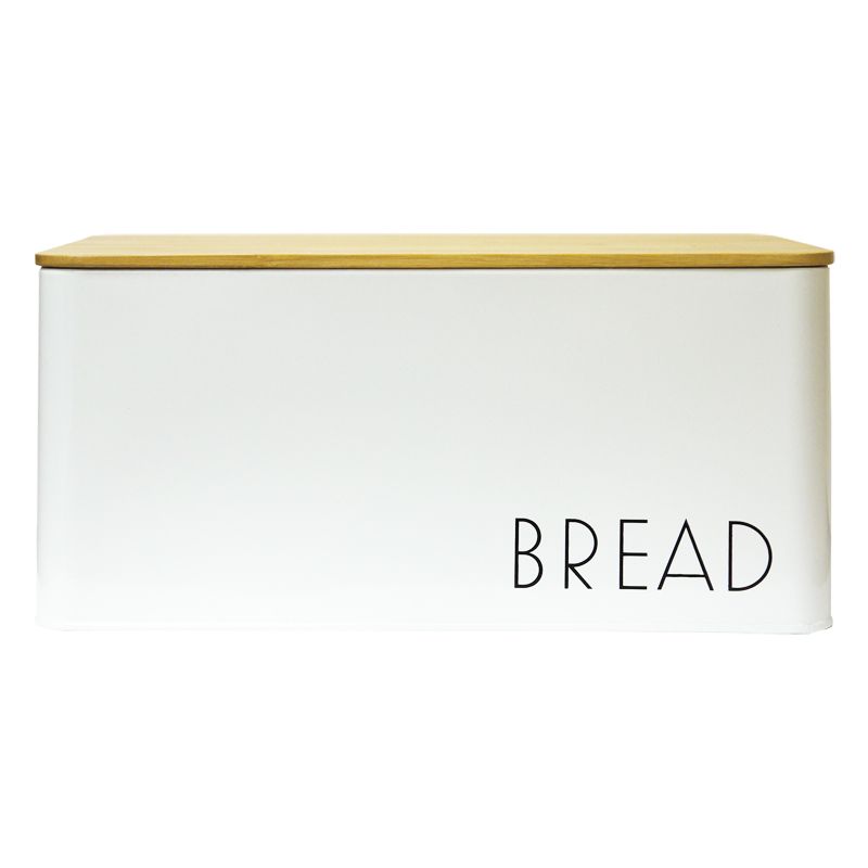 Bread Storage Jar With Bamboo Lid White With Black Text
