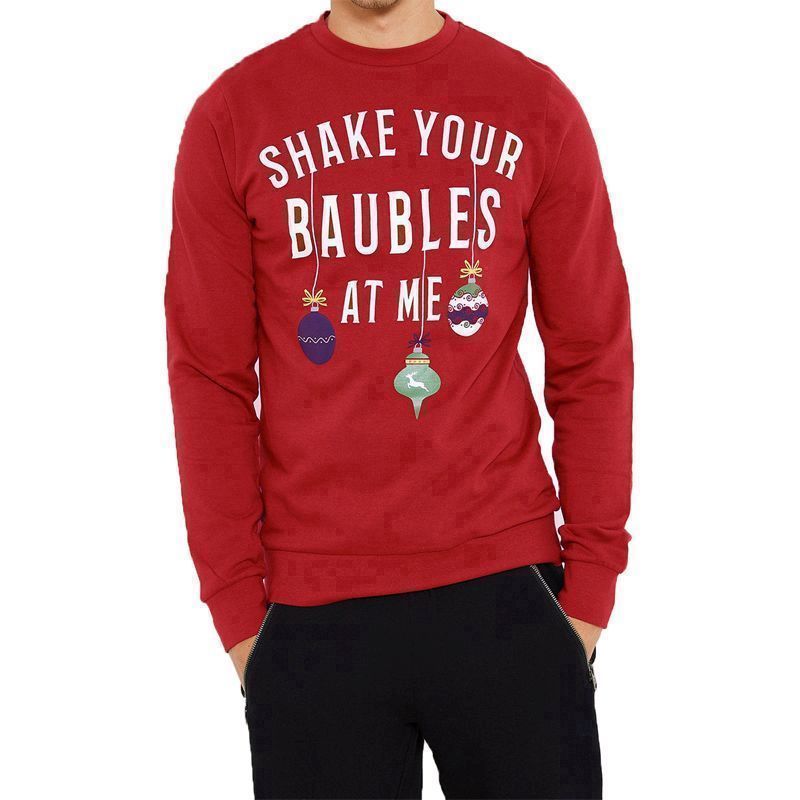 Mens Christmas Shake Baubles Sweatshirt Red Large