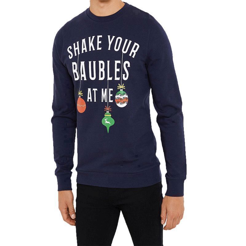 Mens Christmas Shake Baubles Sweatshirt Navy Medium