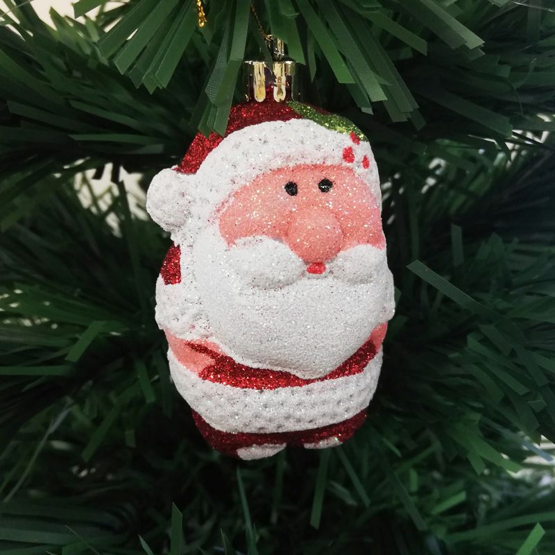 4 x Santa Christmas Tree Baubles Decoration Red & White with Glitter Pattern - 6cm by Christmas Time