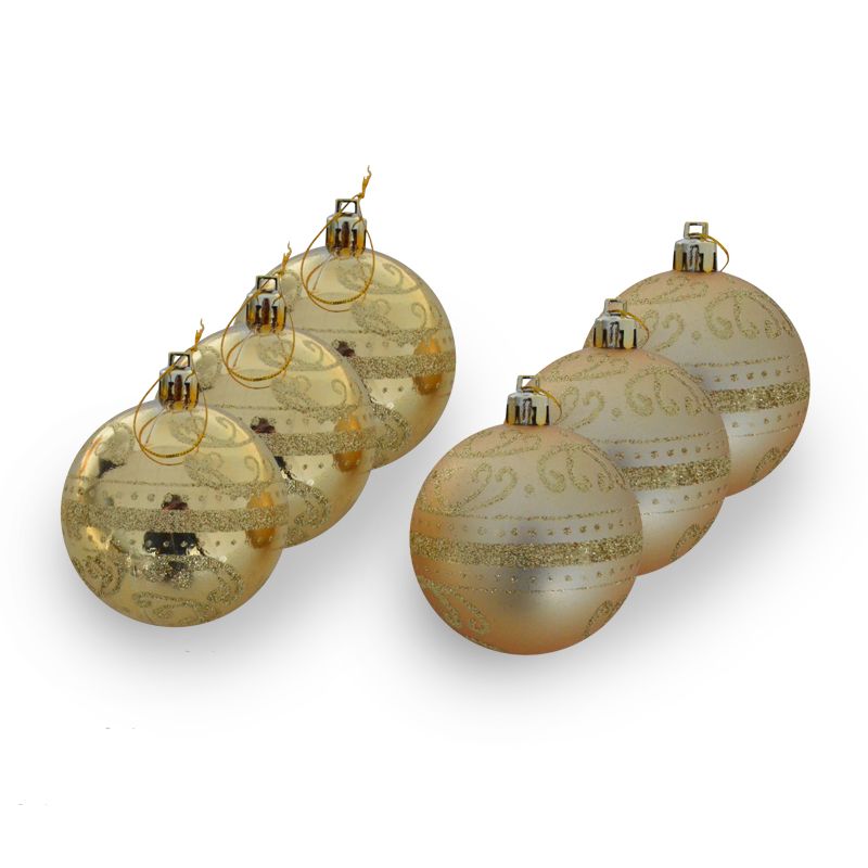 6 Pack Bauble 7cm Gold