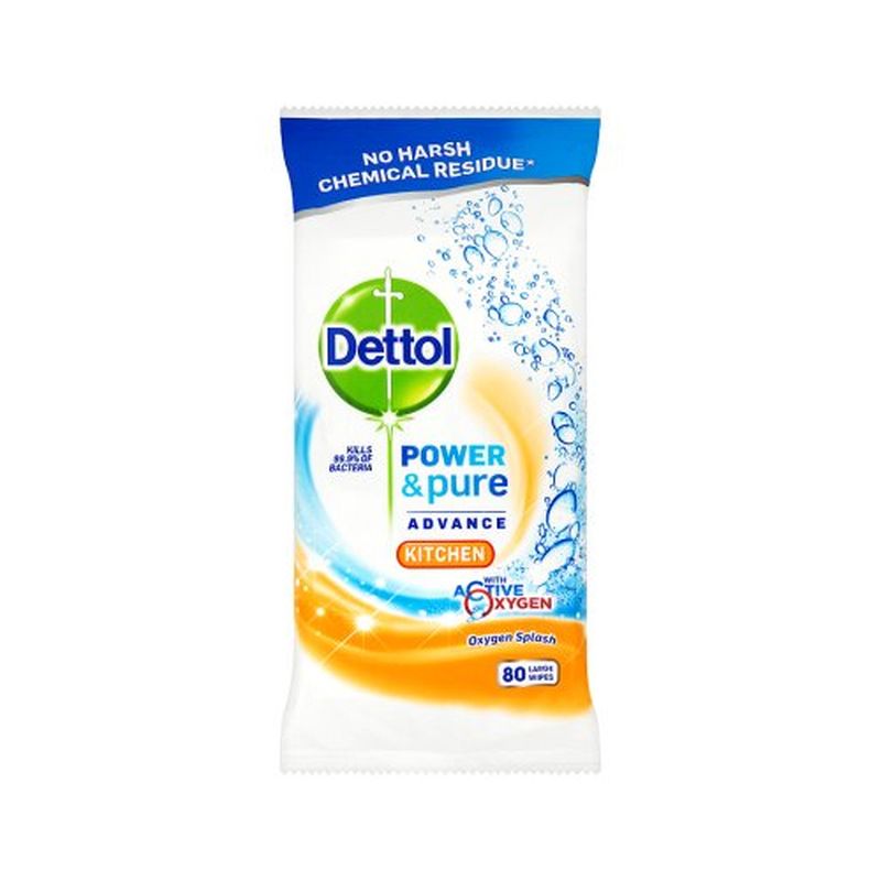 Dettol Power & Pure Advance Kitchen Oxygen Splash 80 Wipes