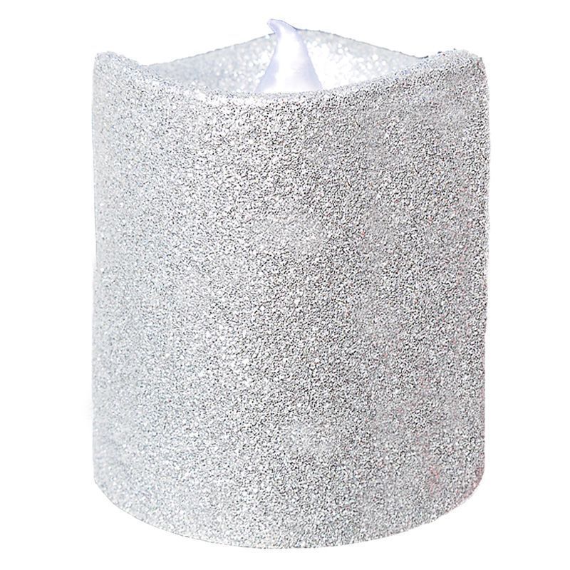 8cm LED Glitter Candle Silver