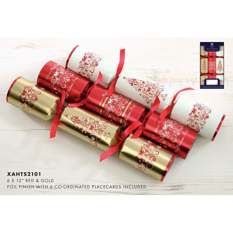 6 Christmas Crackers 12 Inch - Red & Gold