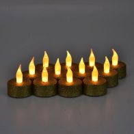 See more information about the 12 Pack of Gold Glitter LED Tealights