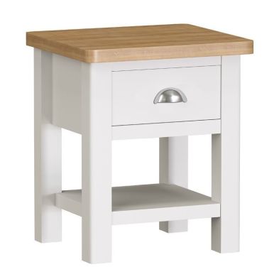See more information about the Jasmine Side Table Oak White 1 Shelf 1 Drawer