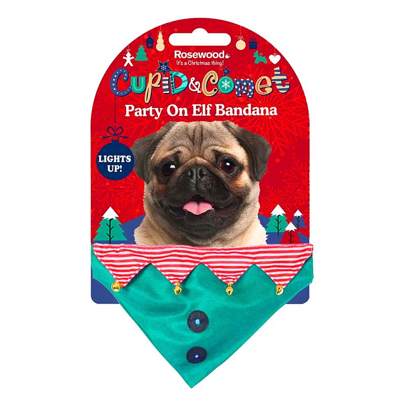 Novelty Party On Elf Bandana For Dogs  Cupid & Comet
