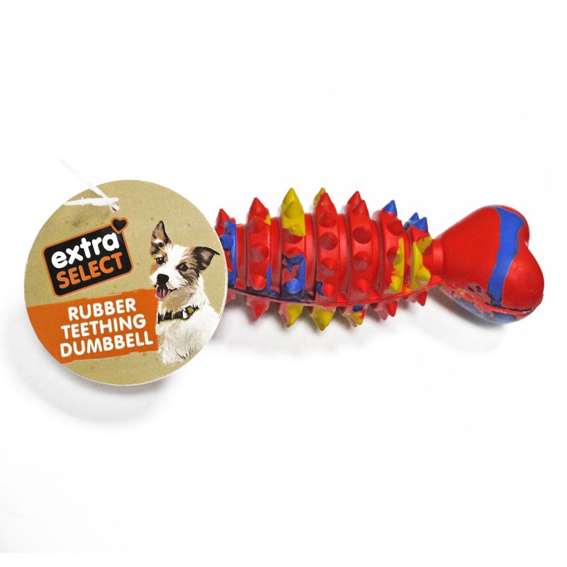 Extra Select Rubber Teething Dumbell Dog Chew Toy Red