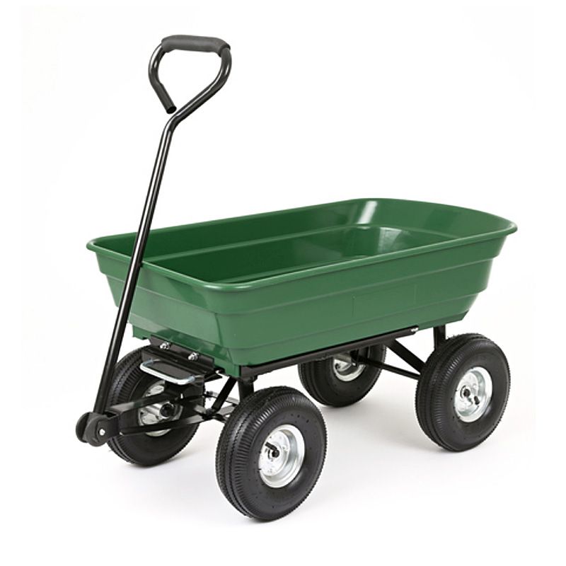 Green 4 Wheel Tipping Garden Cart 75L Load Capacity