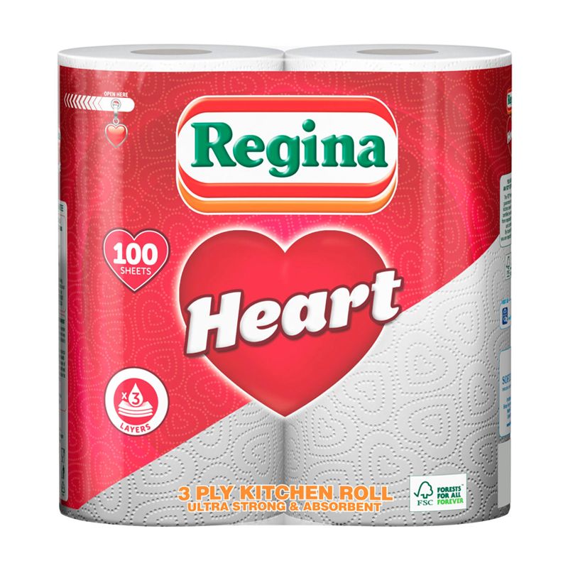 Regina Heart Kitchen Roll 3 Ply 2 Pack