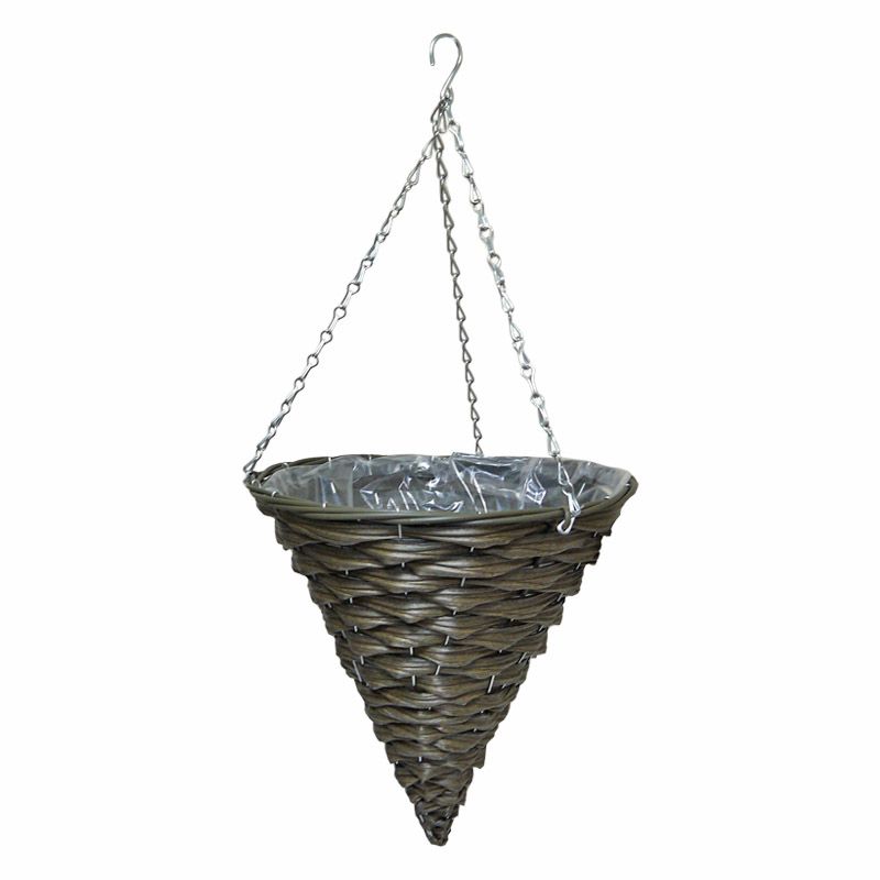 12 Inch Cone Shaped Hanging Rattan Basket Natural