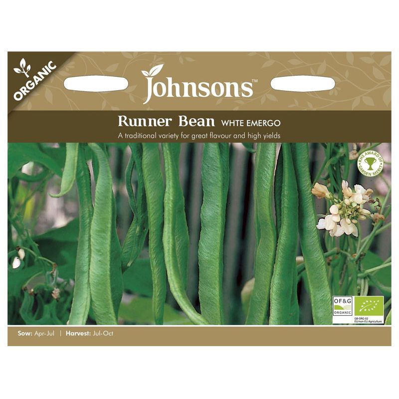 Johnsons Organic Runner Bean White Emergo Seeds
