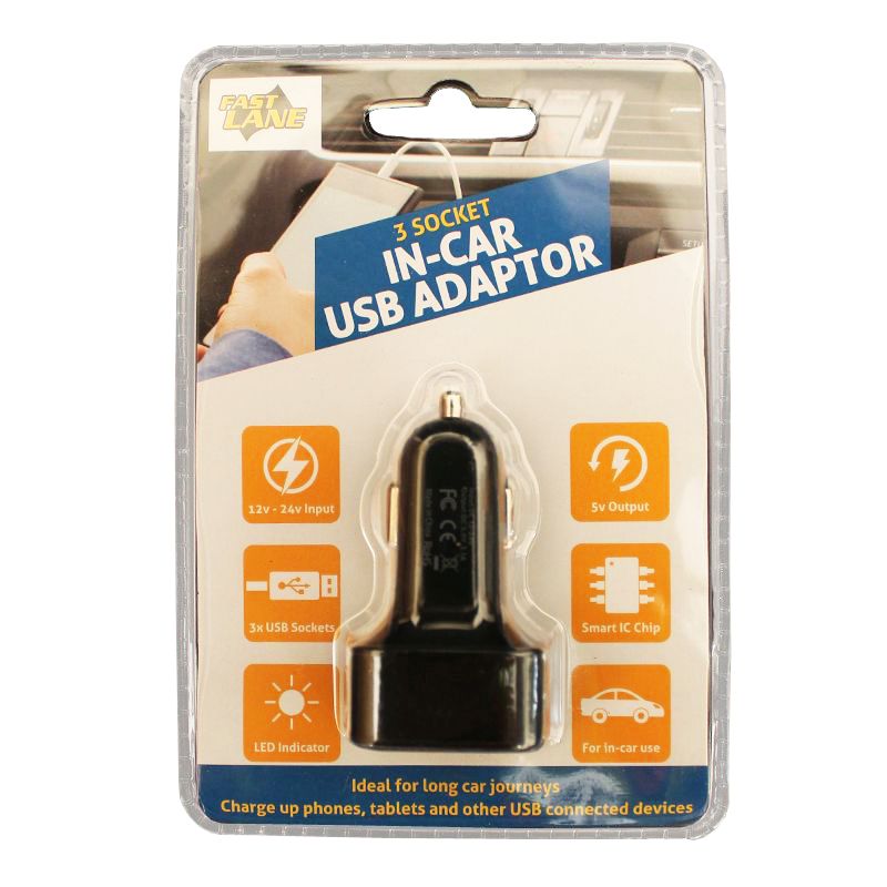 USB In-Car Charger 3 Sockets