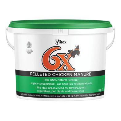 Product photograph of Vitax 6x Pelleted Chicken Fertiliser 8kg Tub from QD stores