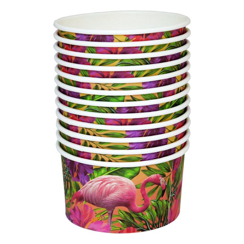 Tropical Paper Bowls 9.5cm Pack 12 - Flamingo