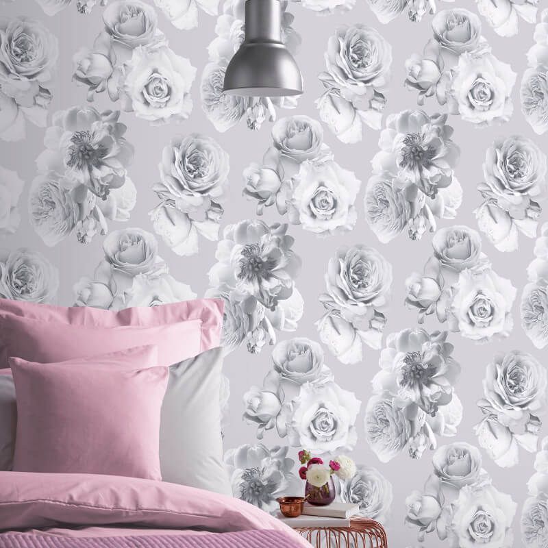Floral Bloom Silver Wallpaper