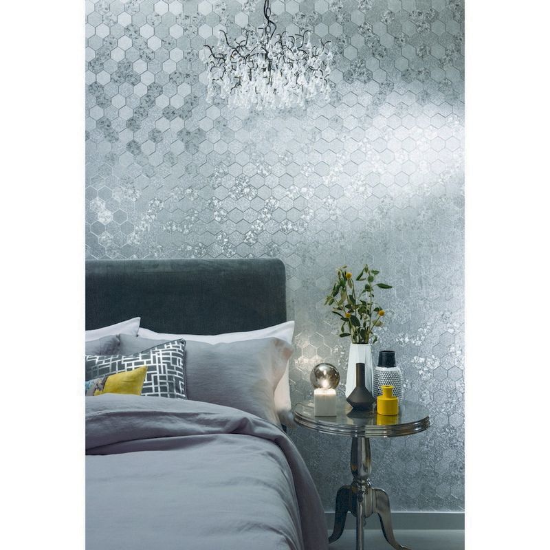 Foil Honeycomb Silver Wallpaper