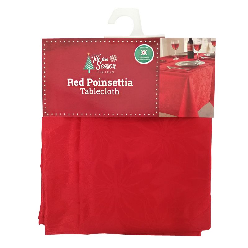 Red Poinsettia Round Tablecloth 69" Diameter
