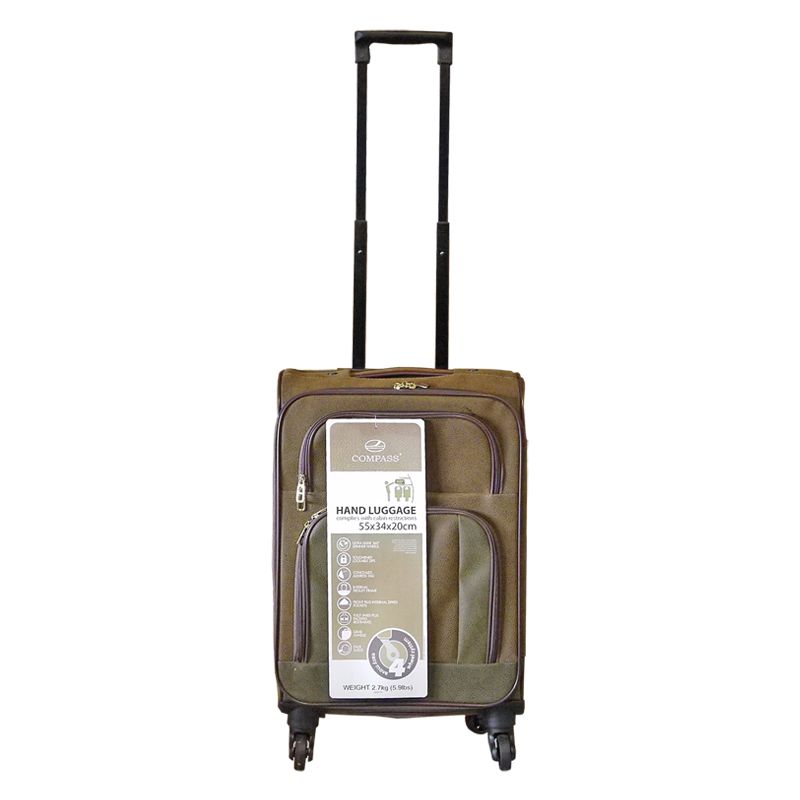 Compass Luggage 22 Inch Trolley Brown & Green Suitcase
