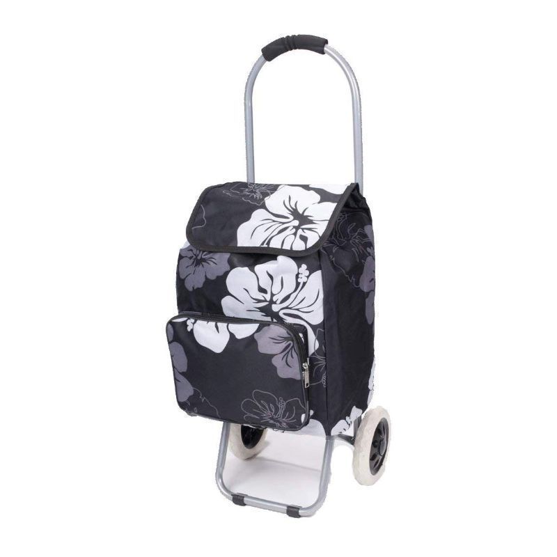 Portable Shopping Trolley Black & White Floral