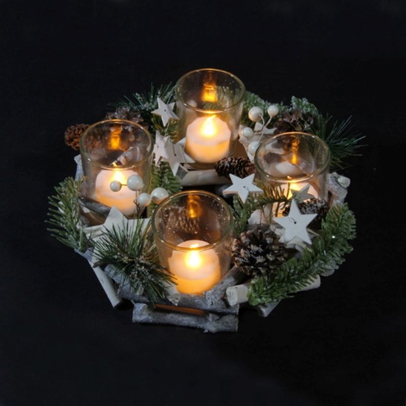 Pinecone Artificial Wreath Tea Light Holder - Stars