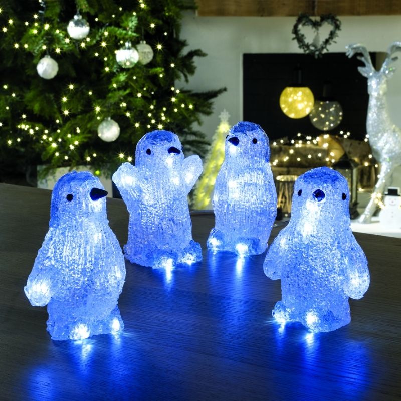 Mini Acrylic Light Up Penguins LED 4 Pieces