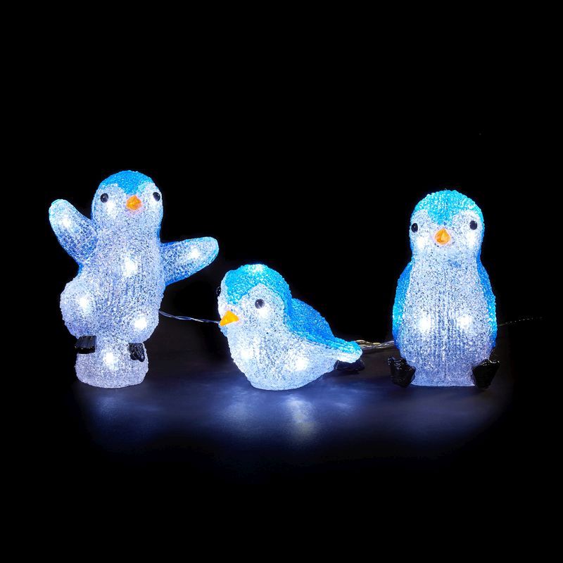 Ice White Acrylic Light Up Penguins LED Set of Three Mains