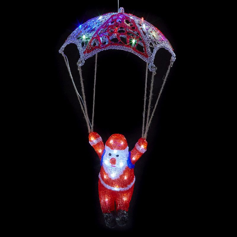 LED Acrylic Multicolour Animated Santa With Parachute 30cm