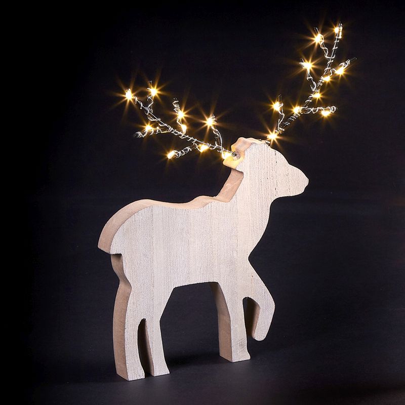 20 LED White Light Up Reindeer Wooden & Metal Figure 24cm