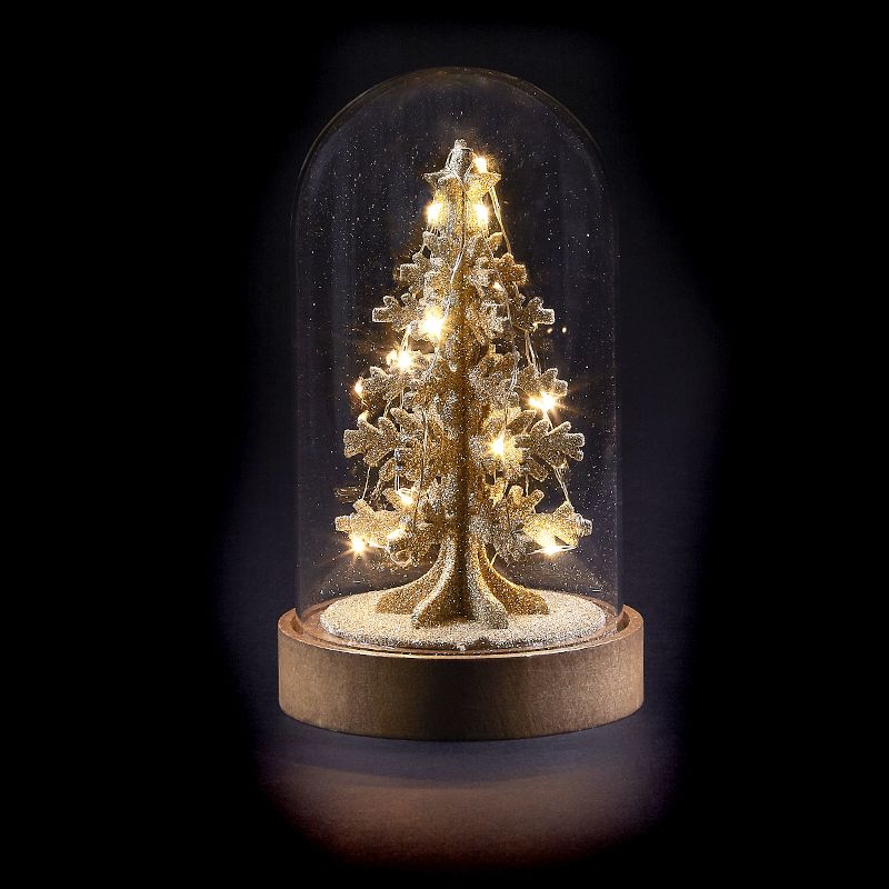 20 LED Light Up Gold Tree With Display Case Battery Operated 20cm