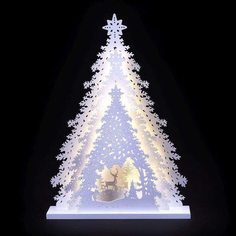 20 LED Light Up Woodland Themed Festive Tree White Finish 45cm