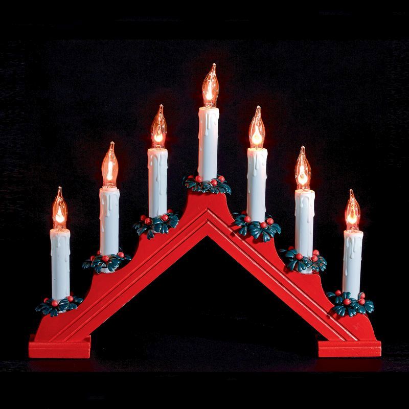 Snow White Christmas Decoration Candle Bridge with 7 Candle Lights Red 