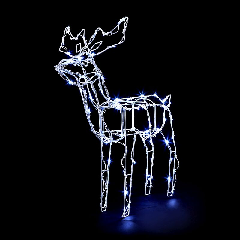 100 LED Ice White Outdoor Standing Reindeer Battery 66cm