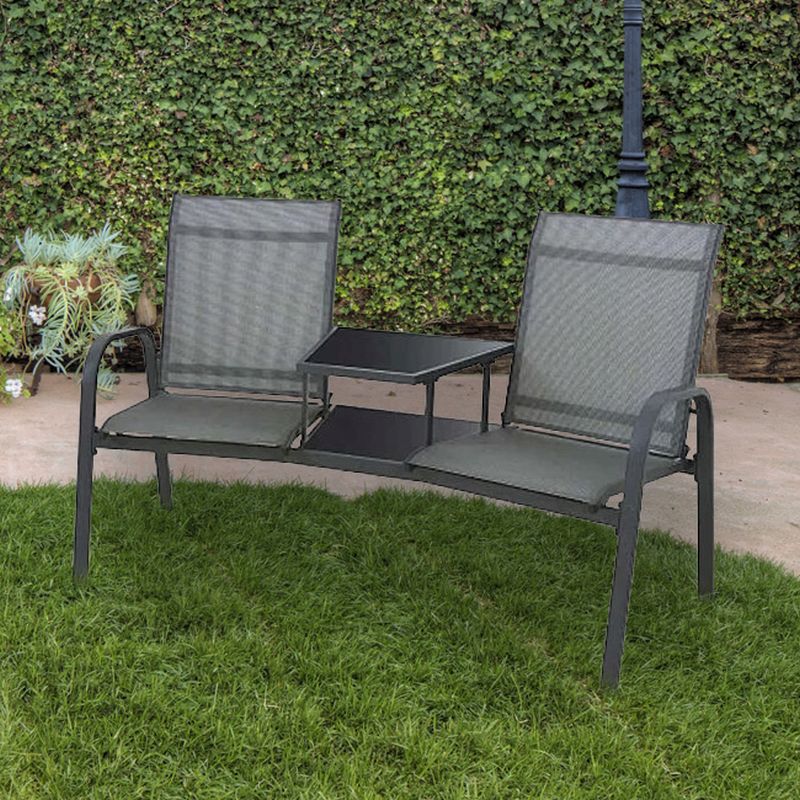 Love Seat Garden Bench Table Grey, Outdoor Love Seats And Benches