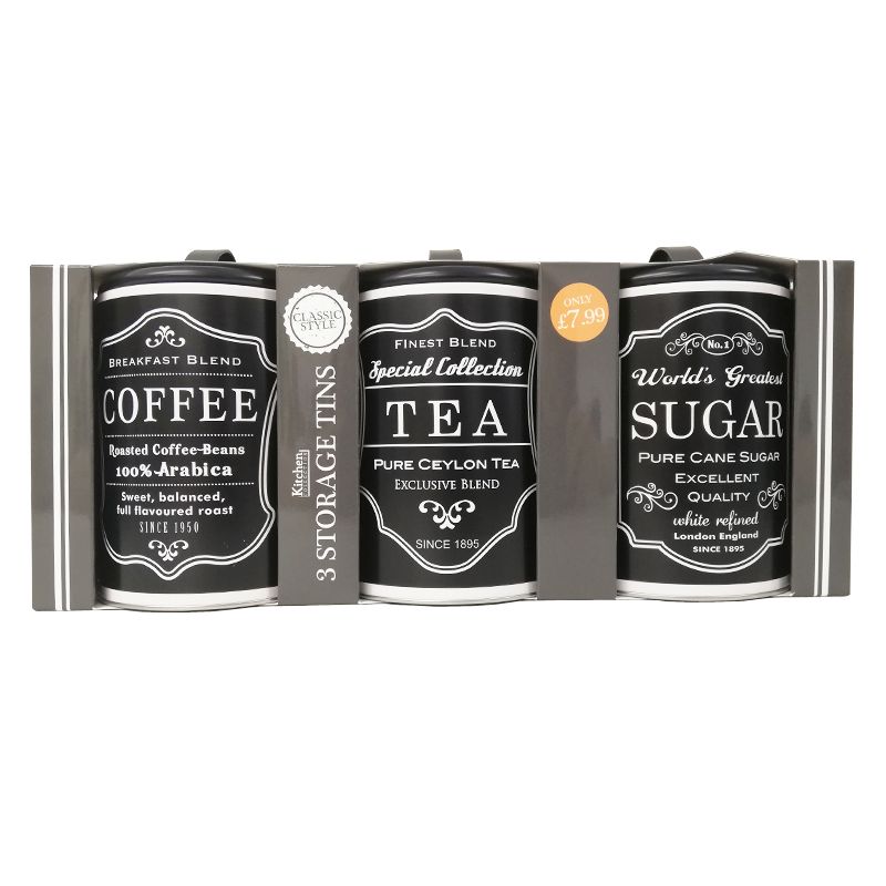 Set Of 3 Sugar Tea Coffee Tins Black