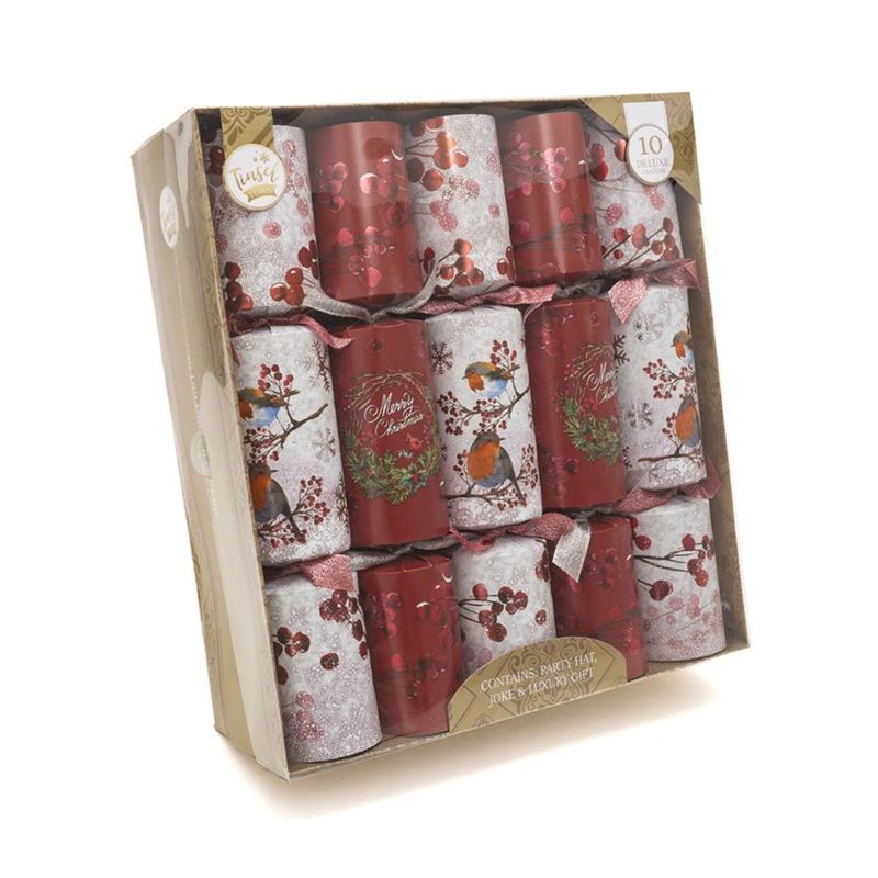 10 Deluxe Christmas Crackers 14 Inch - Holly & Robin