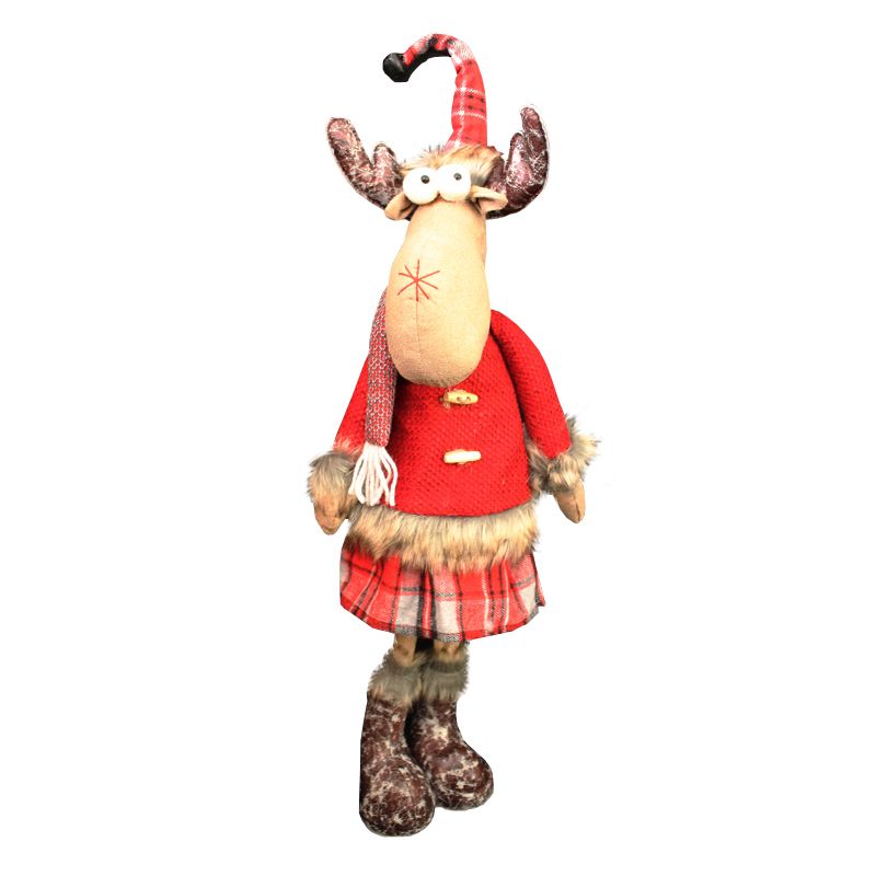 Red & Grey Tartan Reindeer Figure Standing 28 Inch