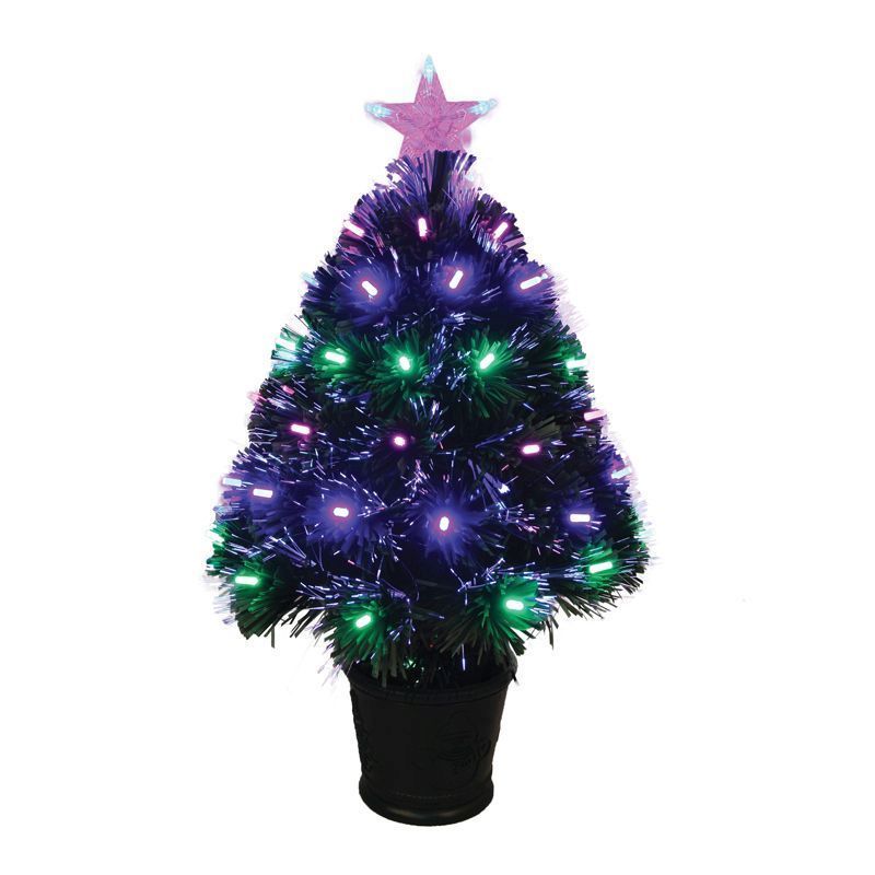2ft Fibre Optic Christmas Tree Artificial - with LED Lights Pink & Green 